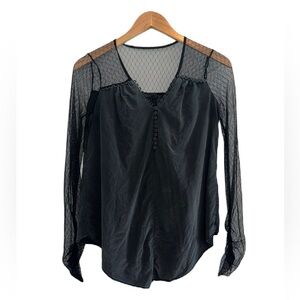 BCBG Maxazria Black Silk Mesh Blouse Size XXS